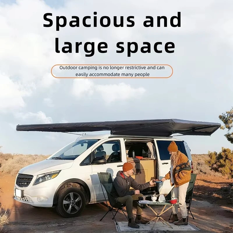 Outdoor Camping 180 Degree Fan Shaped Sunshade Tent New Double Pole Model with Support Pole Side Car Style Tent Canopy view 6