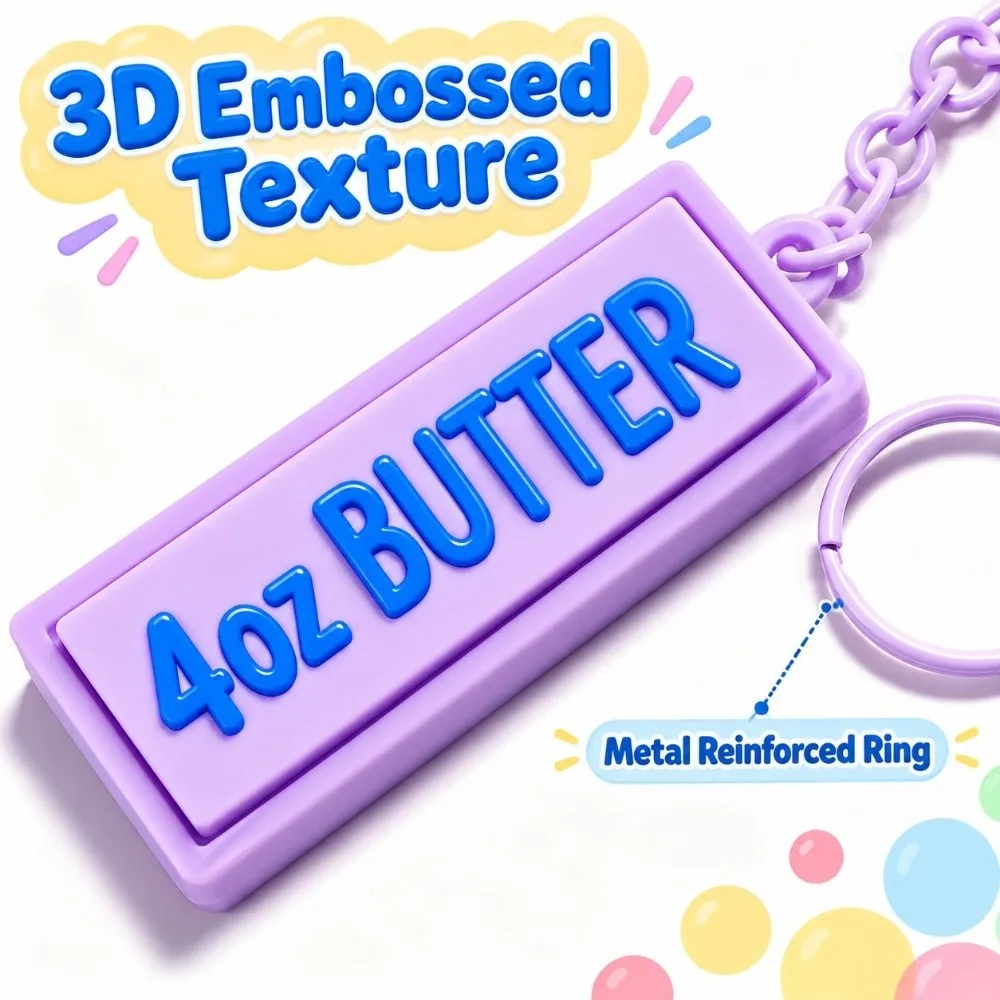Simulation Shape Butter Block Keychain Pocket Size PVC Sensory Key Ring Portable Trinket Durable Fidgety Push Clicker