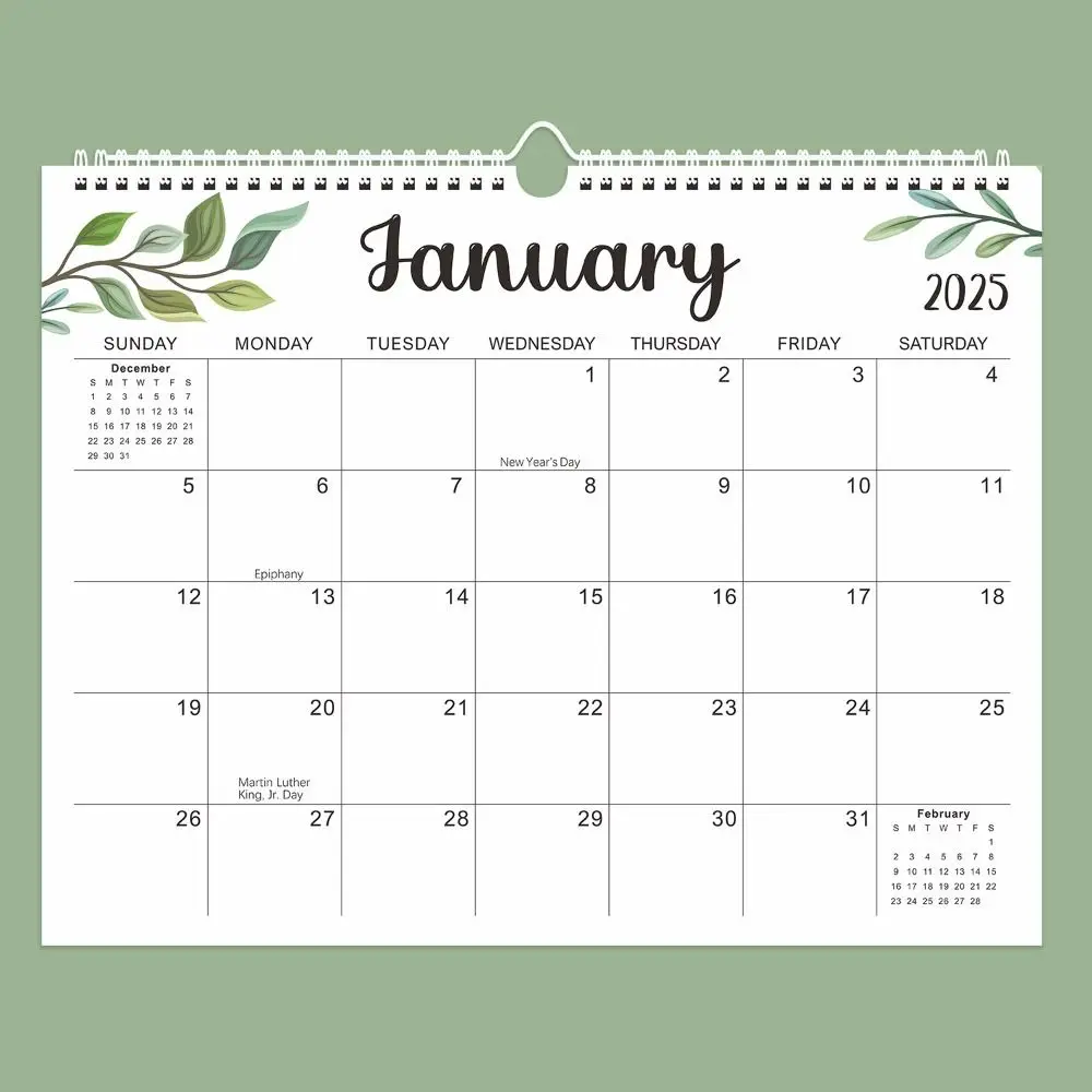 18 Months Leaf Pattern Calendar INS 2024-2025 English Calendar Coil Calendar Office Stationery Calendar Planner Home Decoration