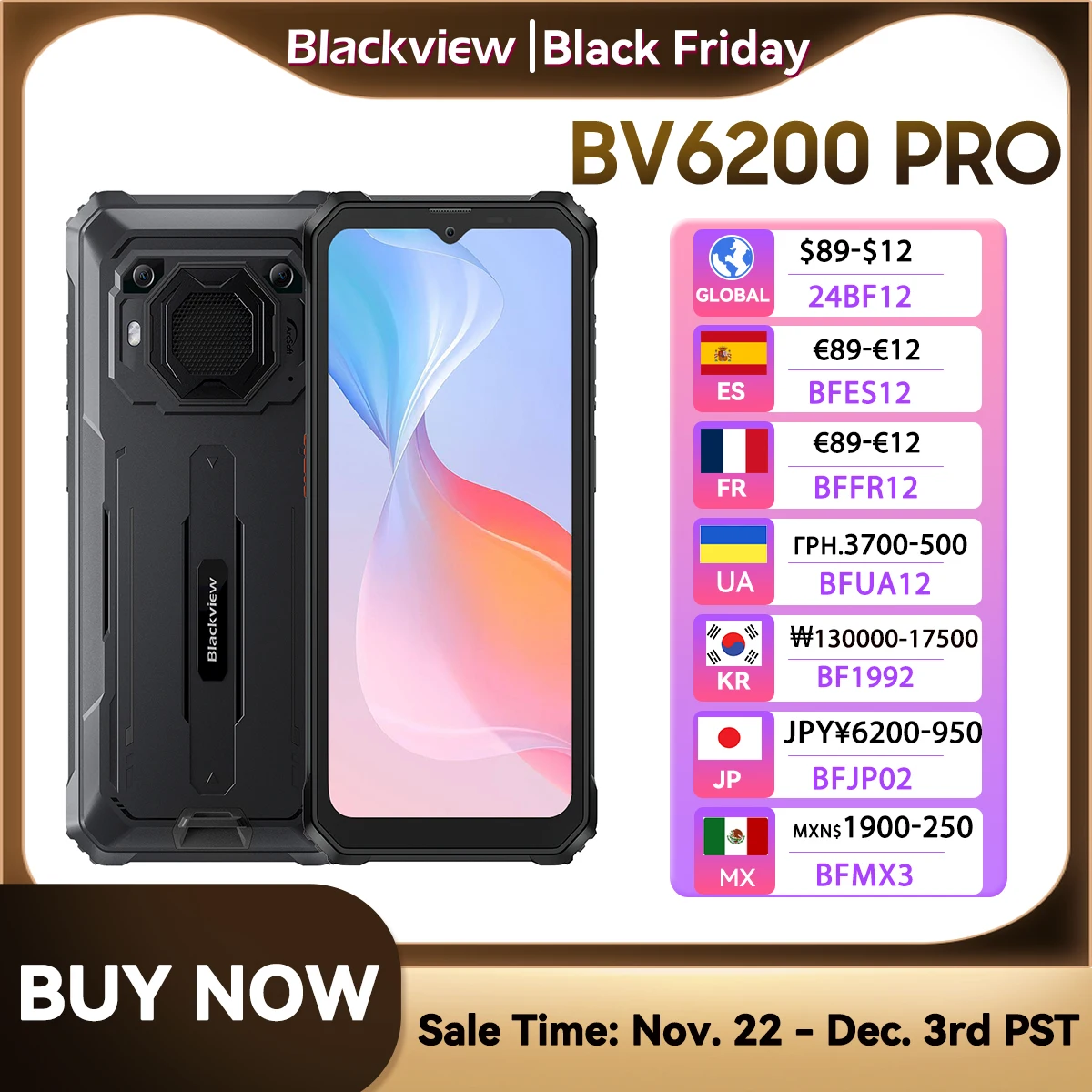 Blackview BV6200 Pro Rugged Phone Android 13 6.56'' Helio P35, 6GB+128GB Smartphone 13000mAh With 18W Fast Charge NFC Cell Phone