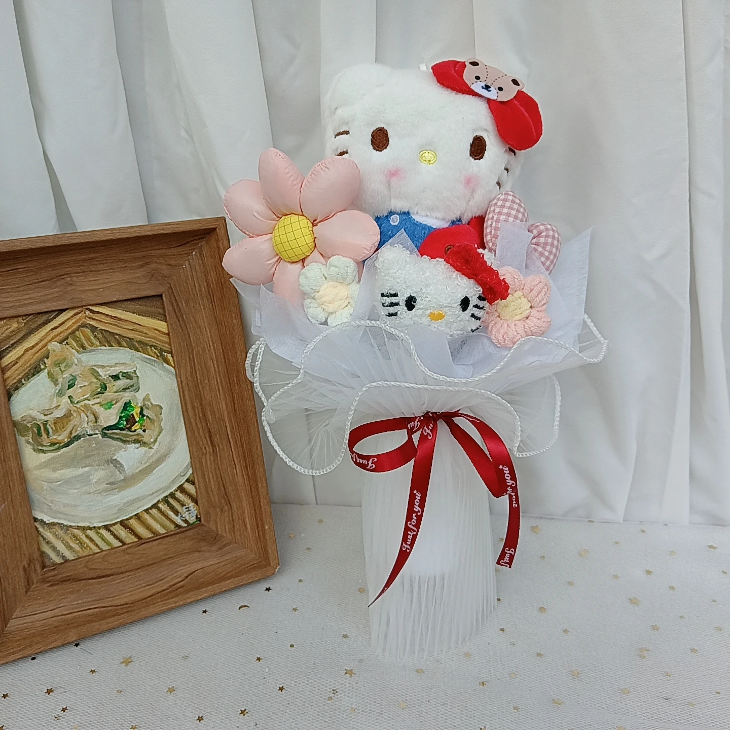 MINISO Christmas Gifts Hello Kitty Kuromi My Melody Cinnamoroll  Plush Toy With Bow Bouquet Anime Valentine's Day Wedding Party