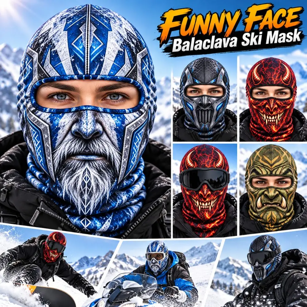3D Printed Skull Demon Print Funny Ski Mask Full Coverage Quick Dry Balaclava Face Mask Windproof Breathable Eye Hole