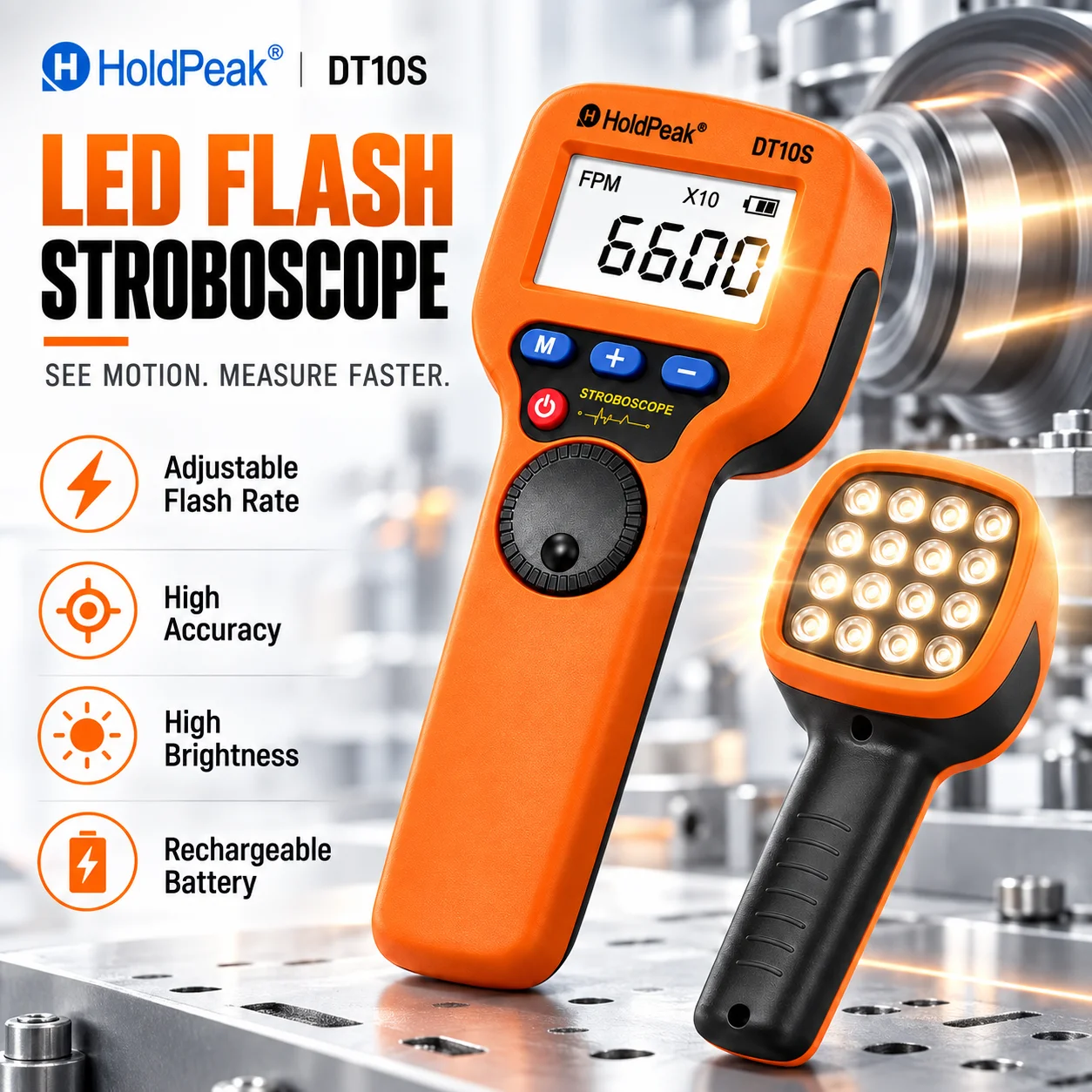 Handheld Stroboscope 60-99,999 RPM Strobe Light Tachometer HP-DT10S Non Contact Motor Engine Speed Analyzer Measure Hz/Velocity
