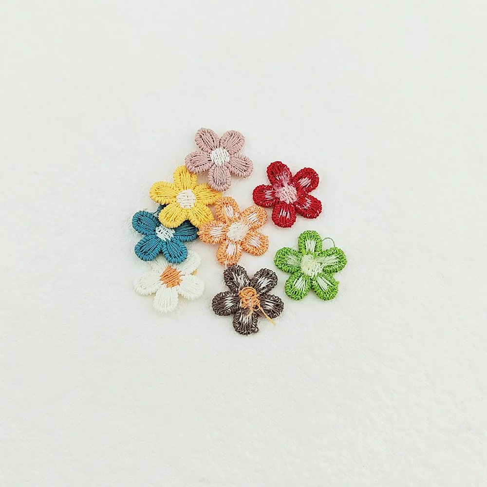 Mini Crochet Five Petal Flower Appliques, DIY Hat Clothes, Sewing Supplies, Headwear Decor, Stick-on Patches, 15mm, 80Pcs Lot