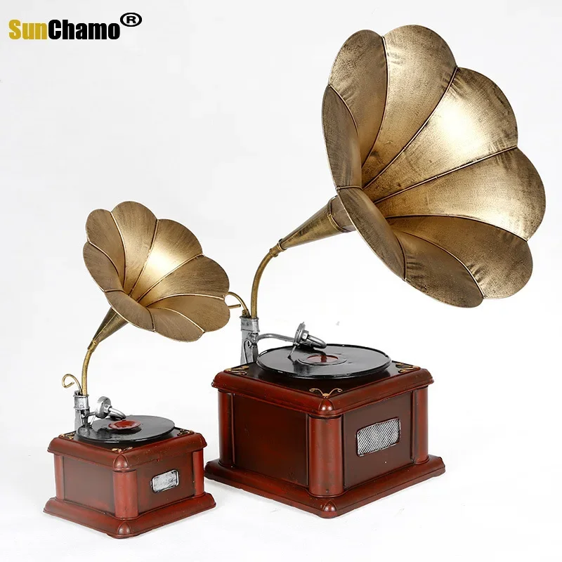 Grocery Handicrafts Metal Antique Gramophone Vintage Record Player Model Home Decoration Creative Crafts Ornaments Prop