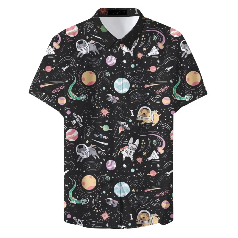 Funny Planet Animal Dog Graphic 3D Printed Shirts For Men Clothes Casual Streetwear Blouses Cartoon Y2k Lapel Blouse Button Tops