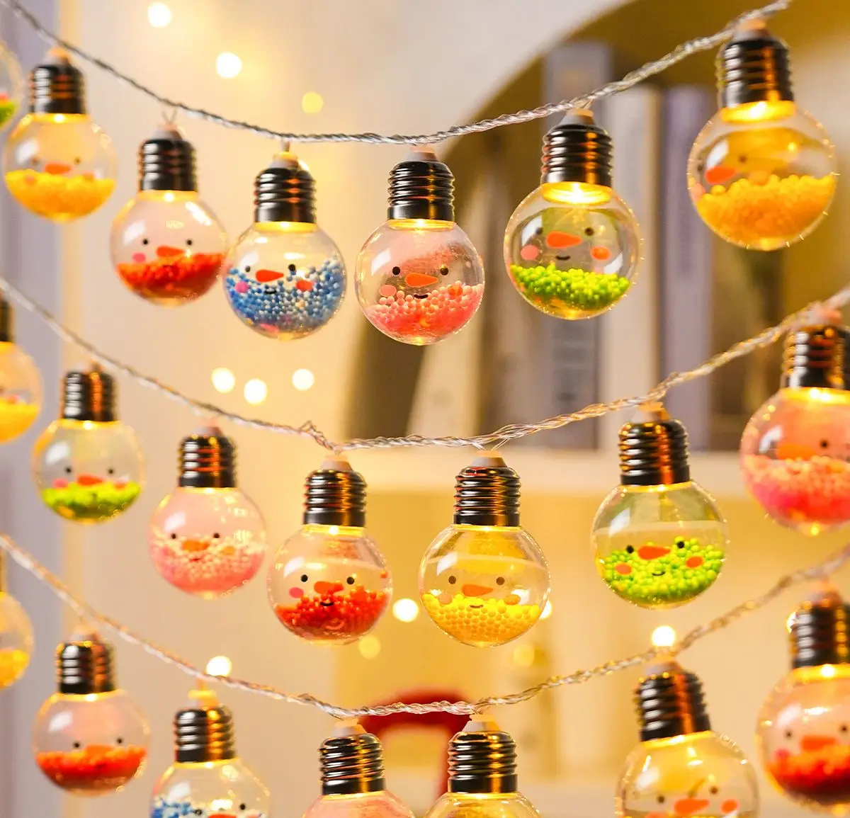 Christmas Decorative Battery-Operated Snowman Cartoon Globe String Lights Bedroom Decor Festive Atmosphere Creation