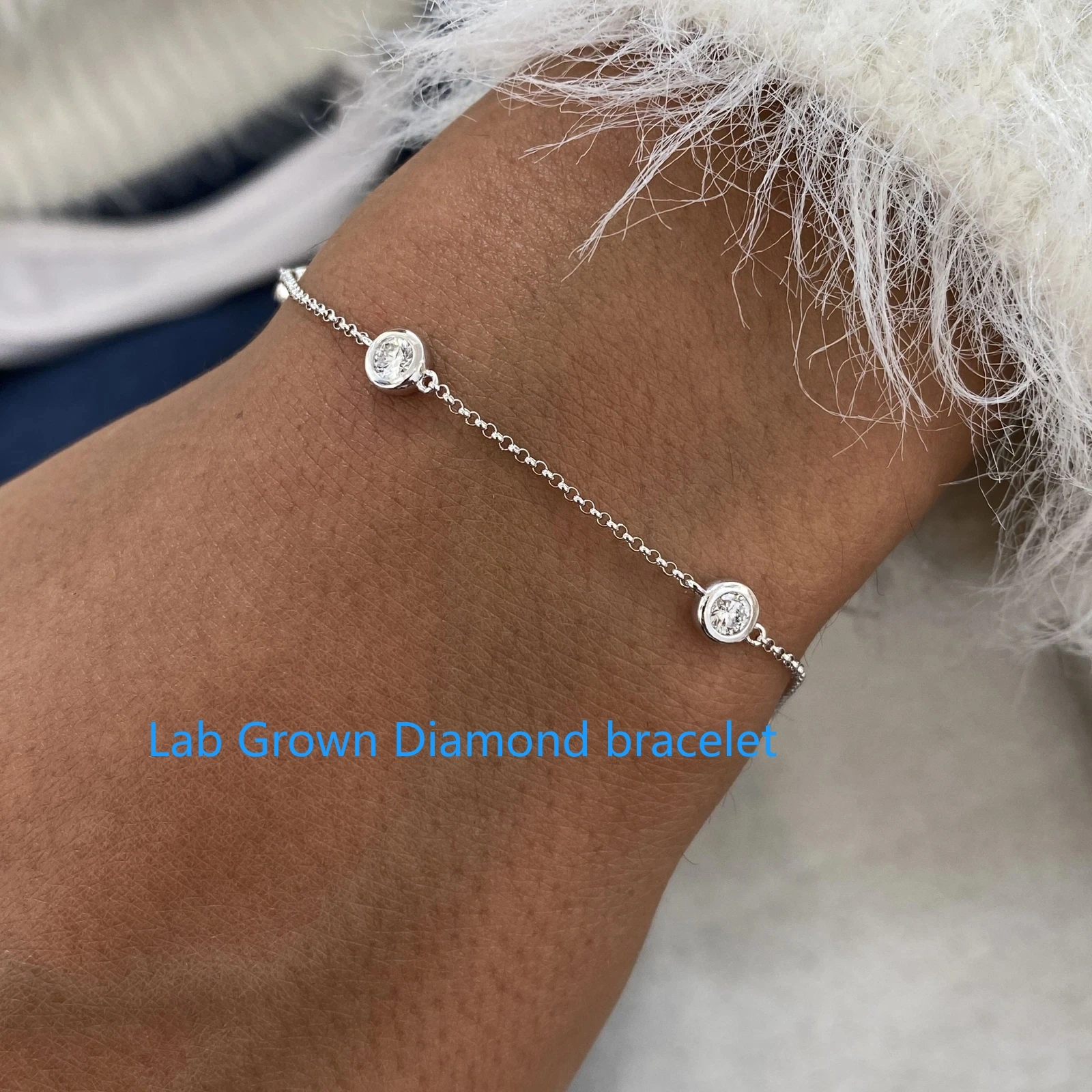 

Platinum 950 Chain Bracelet Round CVD HPHT Lab Grown Diamond DEF VS-VVS 0.75Ctw Diamond Wedding Bracelet For Women