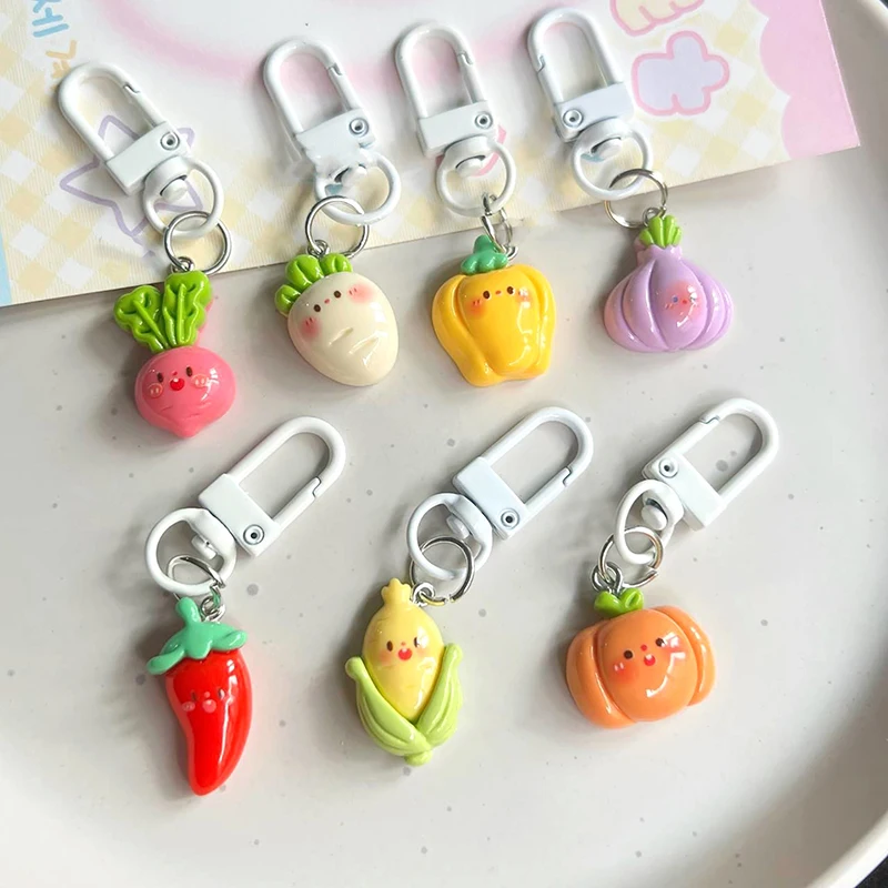 Cartoon Vegetable Key Chain Radish Chili Onion Doll Pendant Corn Pumpkin Key Ring Backpack Car Charms Decoration Bag Accessories