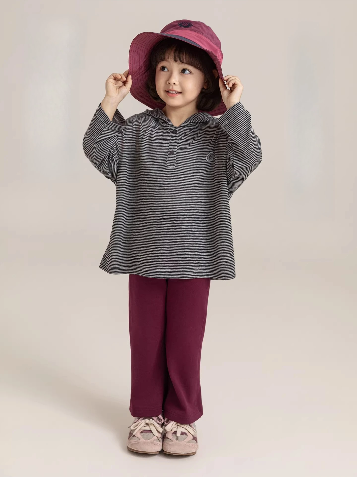 2026 Spring Girls Eco Stripe Hoodie Tee Adjustable Cool Tech Kids Base Layer 3-12Y