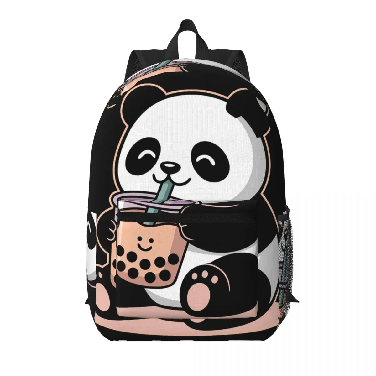 Adorable Panda Drink Milk Tea Theme Student Backpack School Bag Hiking Travel Daypack for Men Women Bookbag Shoulder Bags
