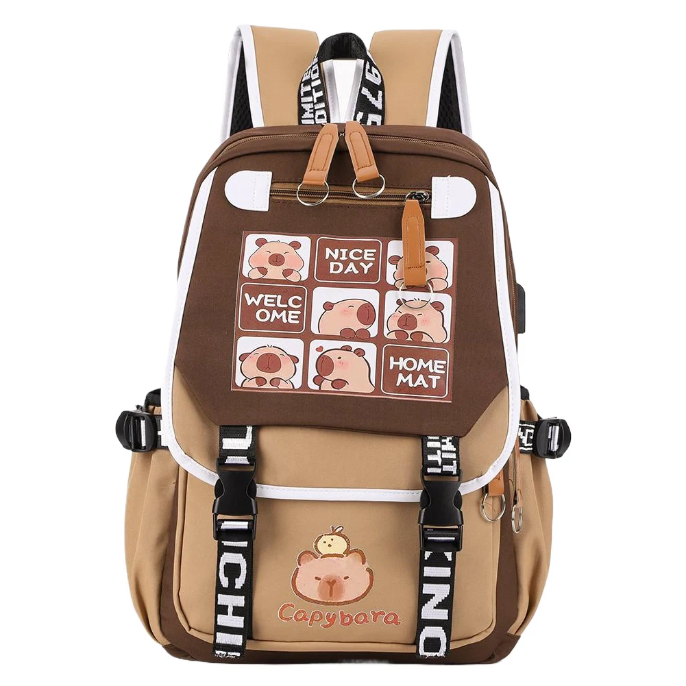 Cartoon Capybara Backpack with Pencil Case Aesthetic Rucksack Large Capacity Capybara Flap Backpack Cute Bookbag for Students