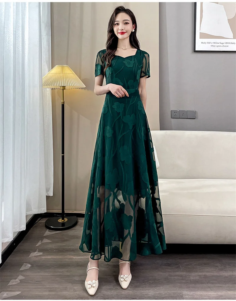 Vestidos de noche Vestidos para mujer Vestido recortado de gama alta Vestido largo de temperamento suelto con cintura de manga corta para primavera y verano para mujer