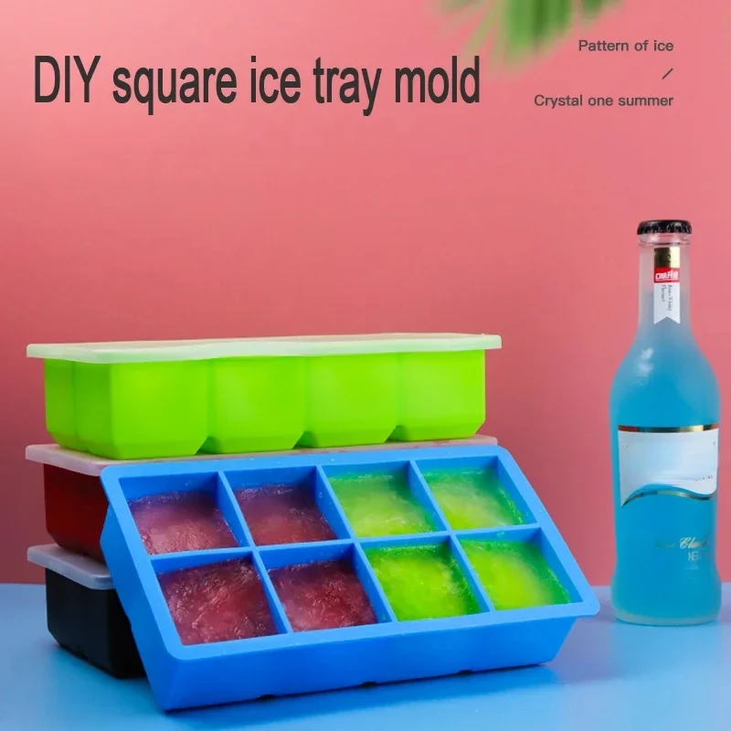 

8 Large Grid Food Grade Silicone Ice Maker Giant Large Ice Cube Square Tray DIY Mold Whiskey Cocktail Mold Kitchen Accessories