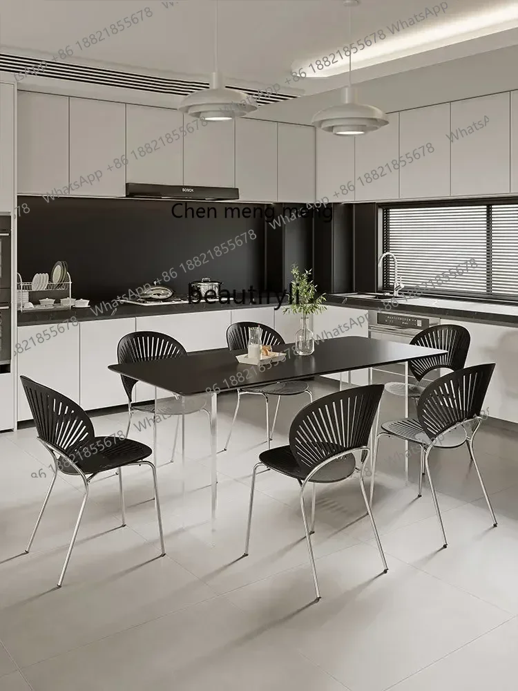 

X A Acrylic Suspension Dining Table Black Stone Plate Transparent Dining Table andChairHousehold Light Luxur ModernSimpleRectang