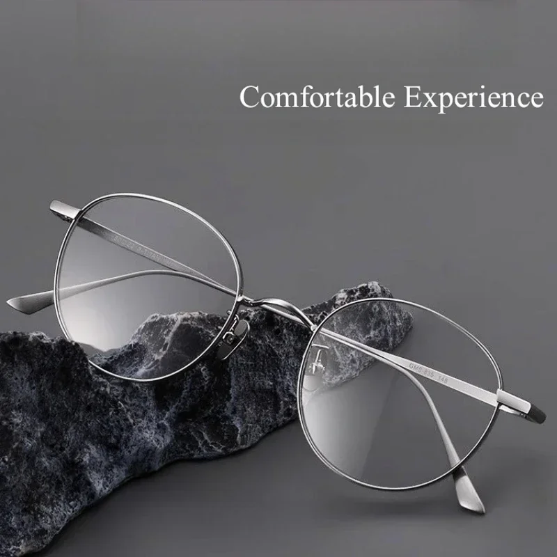 Round Pure Titanium Eyeglasses Frame Unisex Myopia Hyperopia Optical Prescription Wide-rimmed Reading Glasses for Men Women