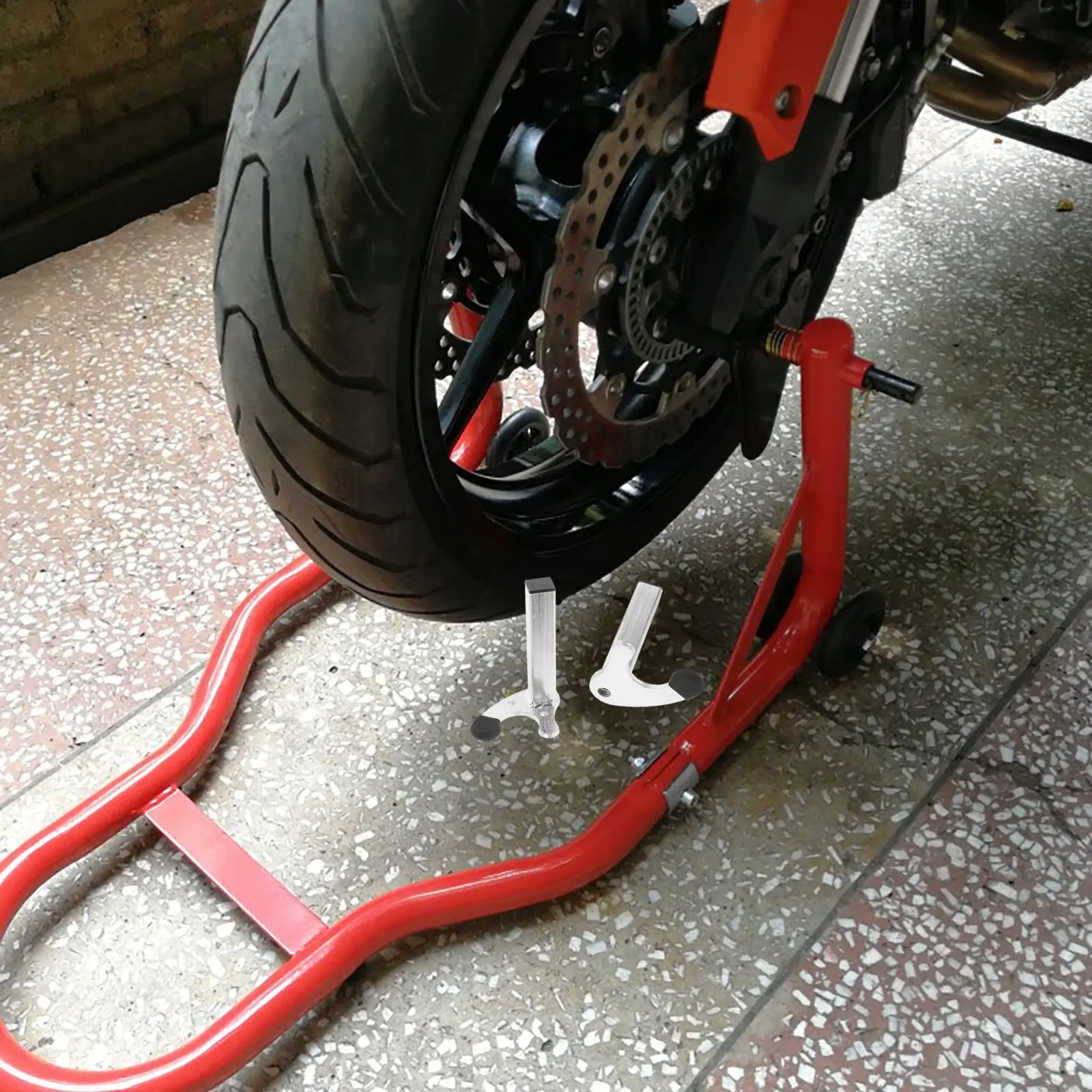 

Heavy Duty Motorcycle Head Support Lift Stand Iron Rear Wheel Balancer Parking Chock U-Shape Frame Load Bearing Kick Bracket