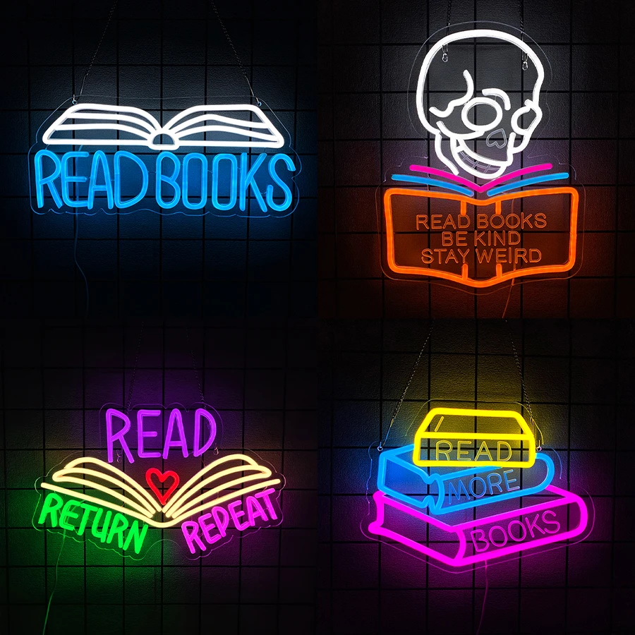 Read Books Be Kind Stay Weird Neon Sign For Wall Decor,Light Up Sign For Bedroom,Bookstore,Reading Room,Library,Study Room Decor
