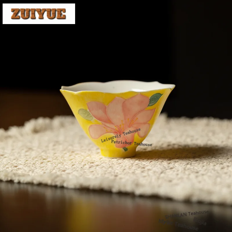 

90ml Hand-painted Lily Teacup Luxury Tea Bowl Beautiful Tea Cup Tea-tasting Smelling Cup Jianzhan Master Cups Cha Ornaments