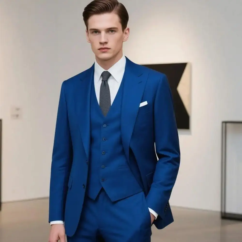 

verde oliva, lapela de pico de peito único, 3 peças (jaqueta + calça + colete), conjunto formal de festa de casa