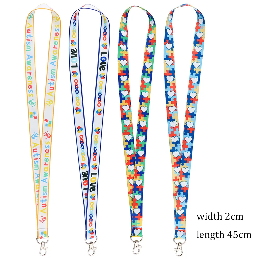 Autism Awareness Jigsaw Ribbon Lanyard Phone Rope for Keys ID Badge Holder Neck Strap Keychain Cord Hang Rope Lariat