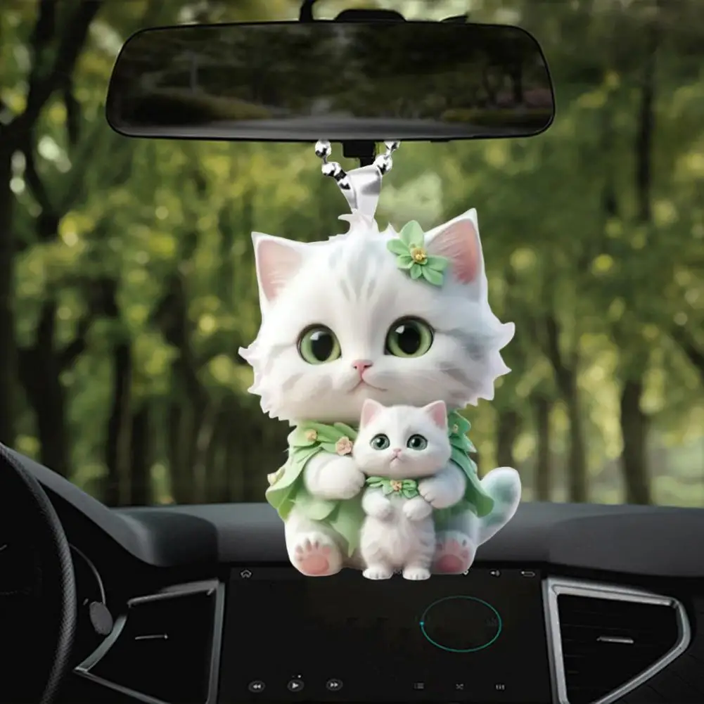 1pc Car Hanging Decoration Christmas Tree Pendant With Lanyard Cat Shape Rearview Mirror Hanging Decor Car Interior Accessories