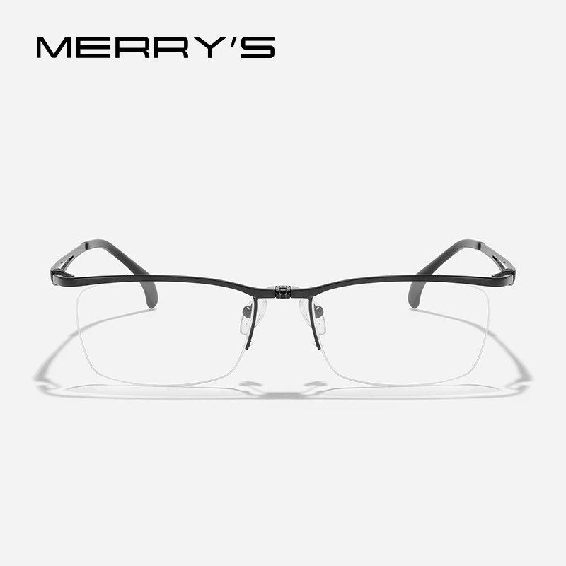 Merrys design 180 ° flip puro titânio óculos quadro homem semi sem aro quadrado prescrição óculos metade óptico eyewer s2589