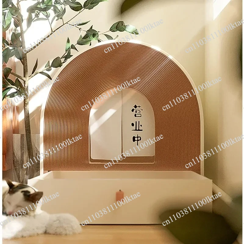 Ins Fully Enclosed Cat Toilet, Drawer Design, Cat Litter Box, Large Odor Proof House for Cats, Waterproof Curtain, Sandbox