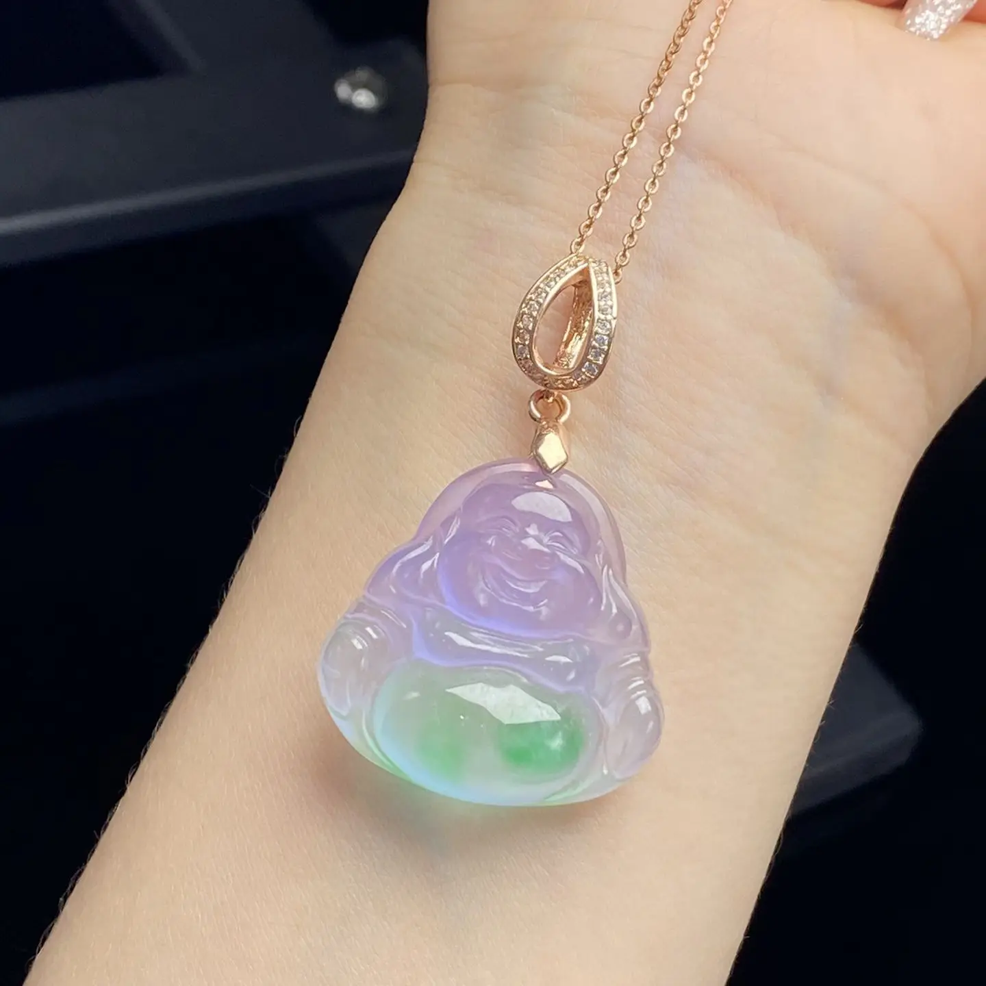 Pure natural new Myanmar high ice jadeite violet women's laughing Buddha jade Buddha pendant jade Buddha male collarbone chain