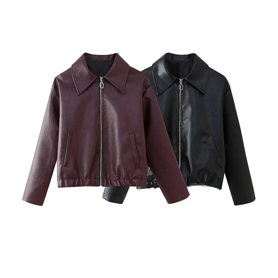 ZBZR Autunno Nuove Donne Faionable Casual Lungo Sve Pelle Jaet Semplice Ele Versatile Tuta Sportiva Fibra di Poliestere