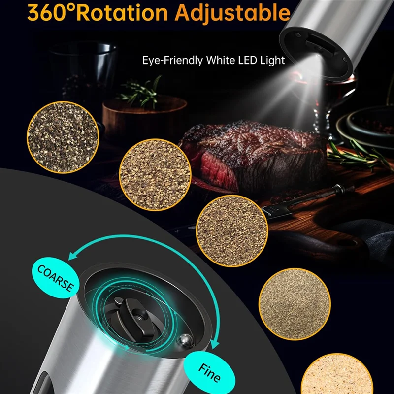 A05G-مجموعة مطحنة الملح والفلفل الأوتوماتيكية، مطحنة فلفل كهربائية للملح والفلفل