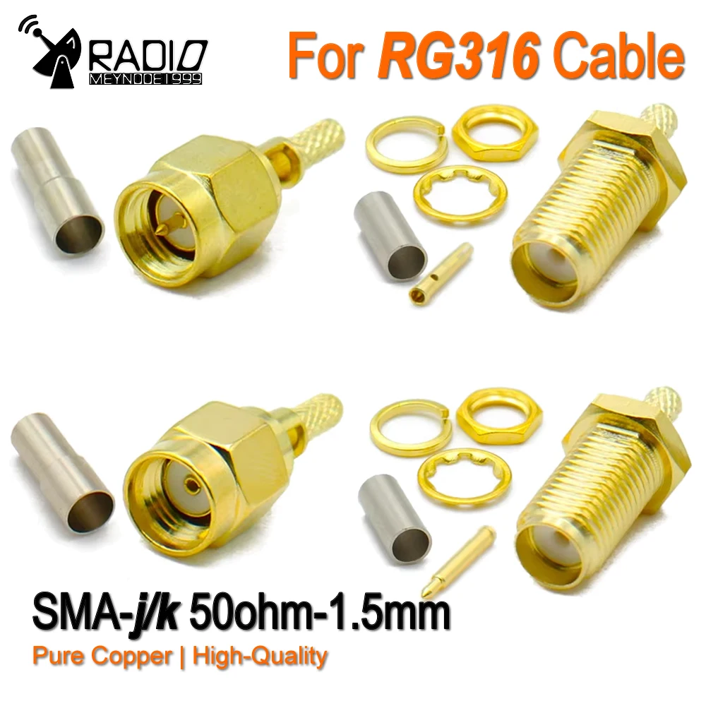 

2/10/20PCS SMA Male Plug Open Sunroof Connector SMA Female Jack Nut RF Coaxial Crimp cable for for RG174 RG316 LMR100 Cable