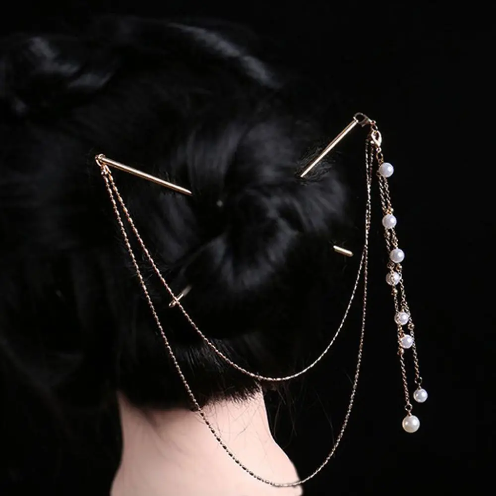 

Han Clothes Headdress Alloy Hair Fork Pearl Tassel Hair Stick Women Hair Accessories Chinese Hairpin Hairstyle Design Tool