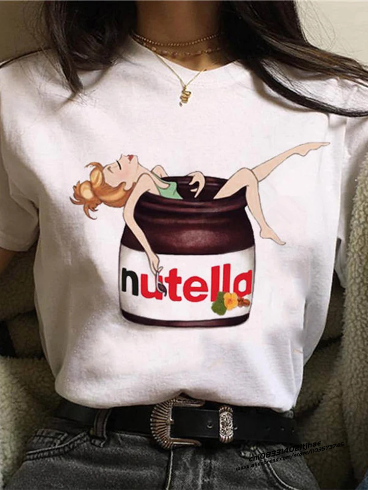 New Nutella Print T Shirt Women 90s Harajuku Kawaii  Fashion T-shirt Graphic Cute Cartoon Tshirt Korean Style Top Tees Female