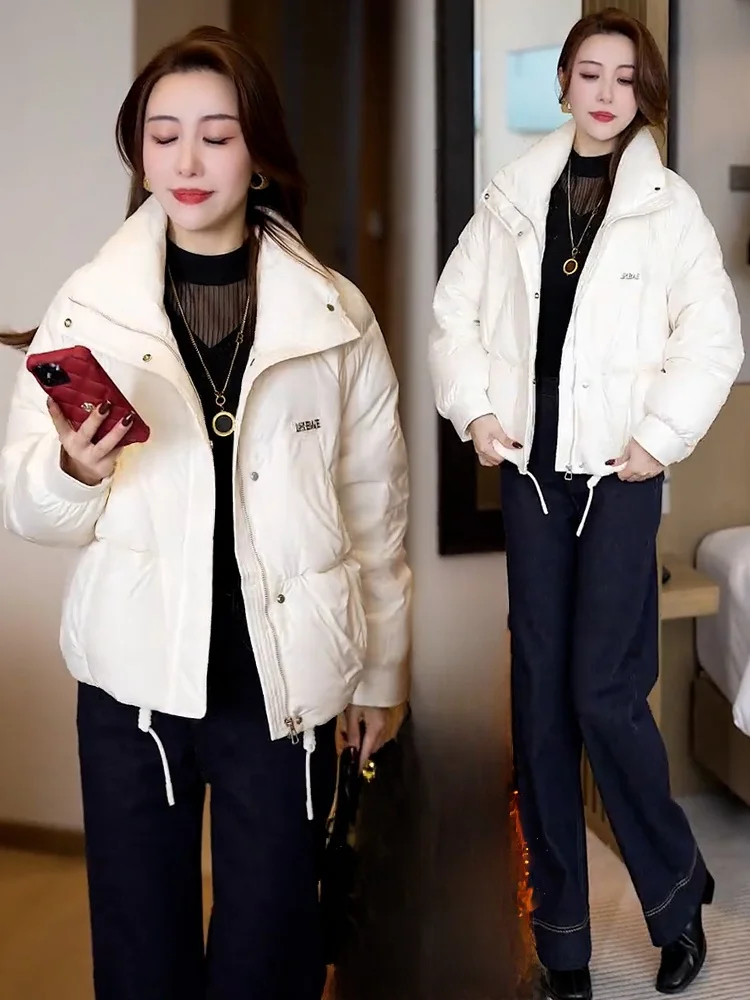 Invierno ort abajo Jaet abrigo acolchado de algodón para mujer adelgazante pan Sle coreano suelto ajuste largo cuello Sve cremallera