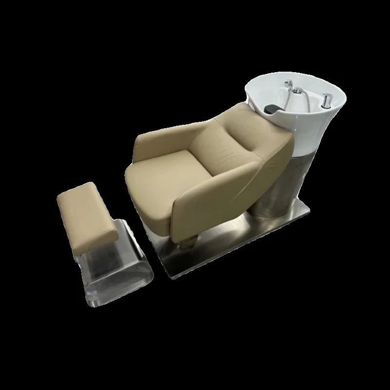 Barber shop ceramic basin shampoo hair salon semi-reclining hair salon special massage bed