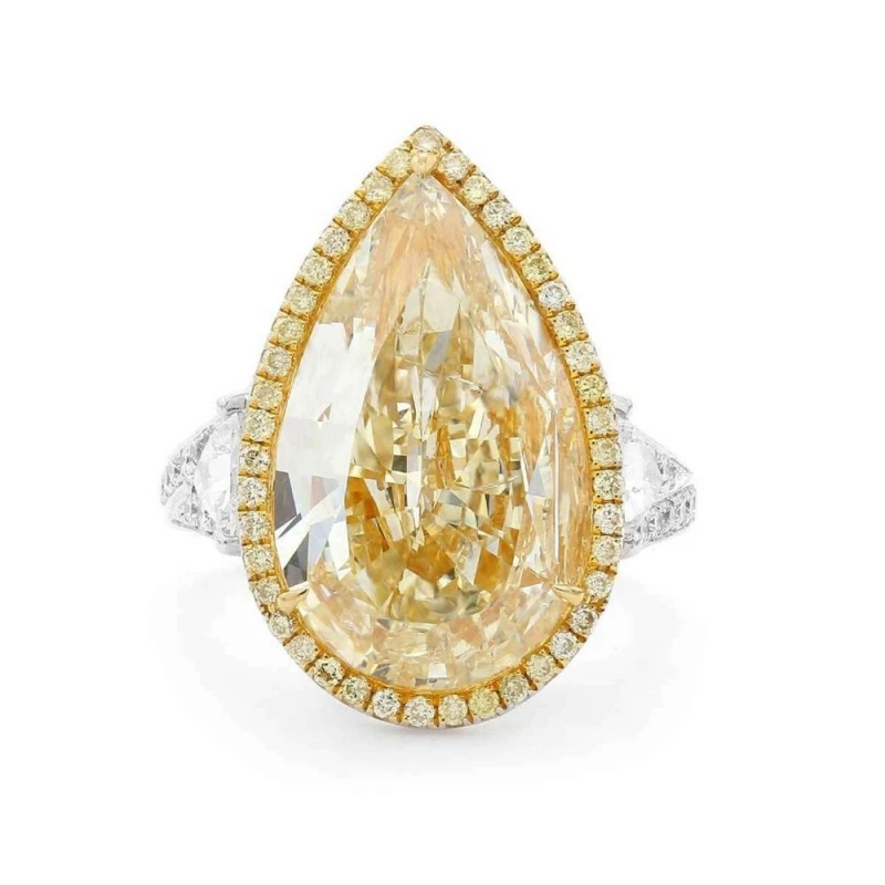 Bellux 925 Silver High Carbon Diamond Waterdrop Pear Shaped Colorful Yellow Ice Cut Ring Gold Plated Luxury Jewelry Rings