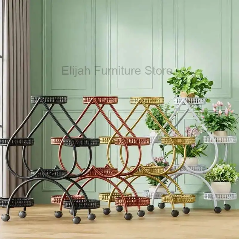 

Designer Flower Rack Living Room Movable Flower Rack Balcony Aesthetics Simple Plant Display Shelf Plantenrek Home Furniture