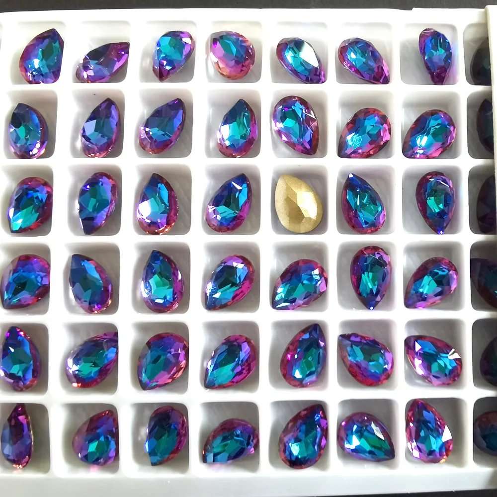 CTPA3bI New 5A Quality Bermuda Blue Glass Loose Rhinestones Drop Glitter Crystals Nail Art Accessories Decoration Diamond Gems