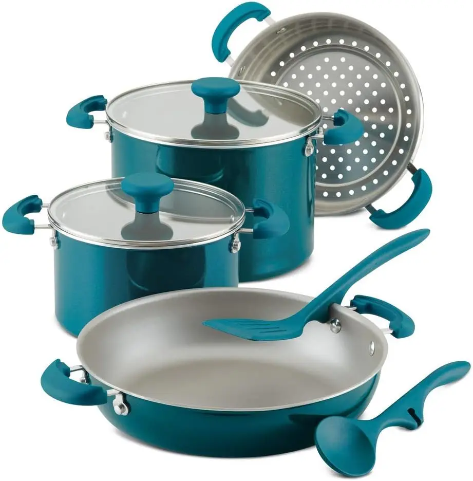 

8-Piece Aluminum Cookware Set, Teal Shimmer