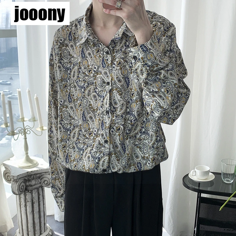 

Рубашка мужская Тонкая из дышащей ткани, винтажная Свободная Повседневная Уличная одежда в Корейском стиле, с винтажным принтом, в стиле Харадзюку, весна-осень