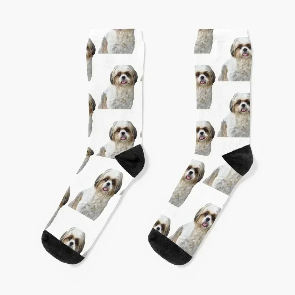 Dog Face : Shih Tzu Socks fashionable basketball cotton floral Woman Socks Men's Non-slip custom sports floral Men Socks Women's