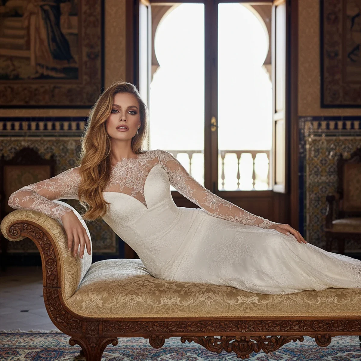 Elegant Mermaid Wedding Dress For Bride Scoop Long Sleeves Lace Sweep Train Bridal Party Gown For Women Vestidos De Novia 3