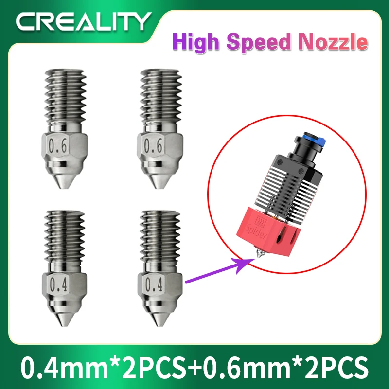 CREALITY 고속 노즐 0.4mm/0.6mm 스파이더 고온/속도 핫 엔드 키트, 합금 스 로트 튜브 3D 프린터 부품 포함