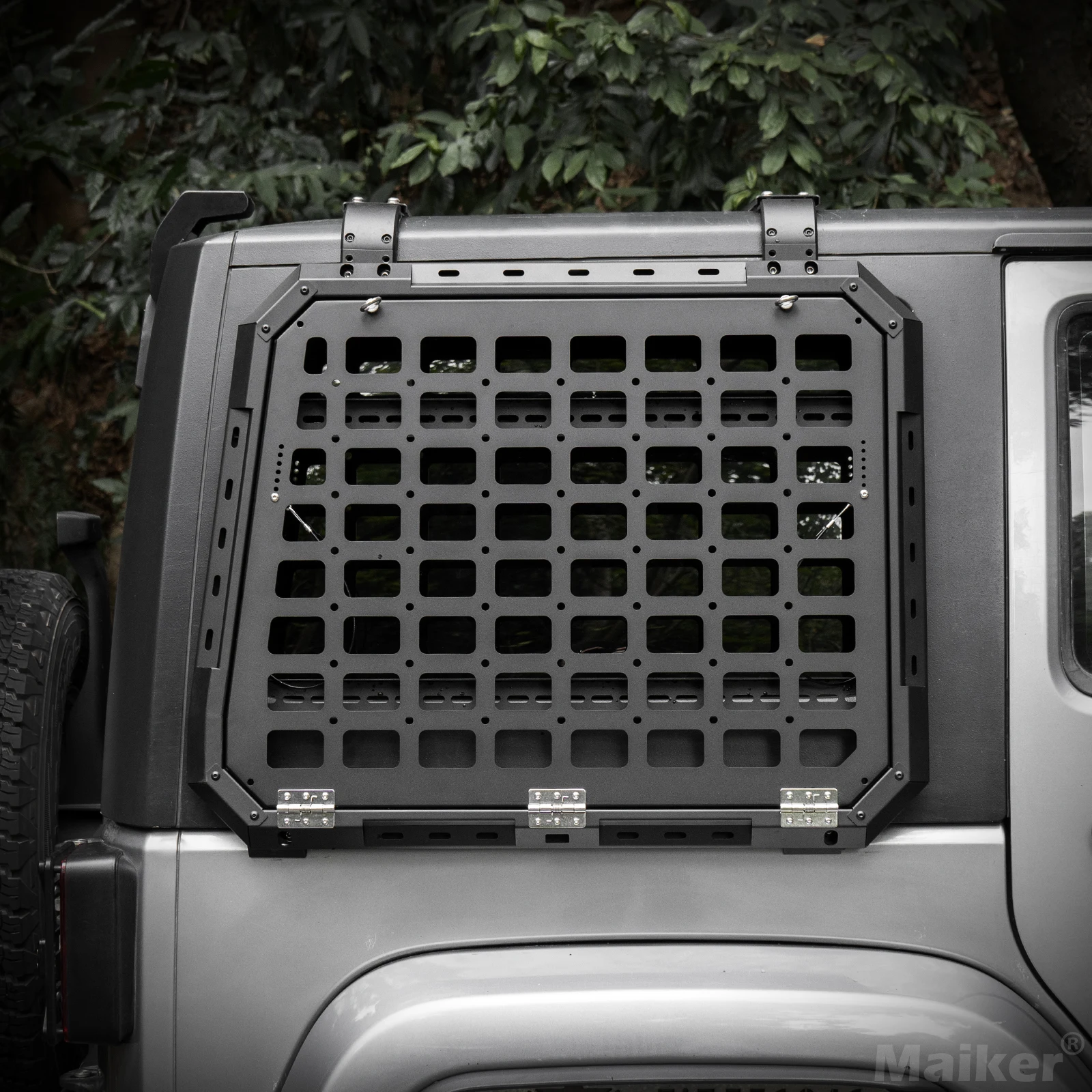 

2026 Maiker Left&Right Side Multifunctional Rear Window Storage Panel for Jeep Wrangler JK Openable Tactical Molle Platform