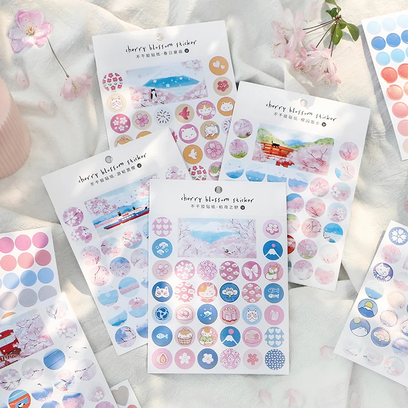 4 Sheets/Set Spring Cherry Blossoms Sakura Sticker Scrapbooking DIY Stationery Stickers