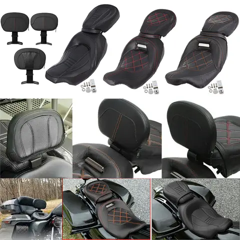 Motorcycle Two-Up Driver Passenger Seat + Front Rider Backrest For Harley Touring CVO Street Electra Glide Road King 2009-2023