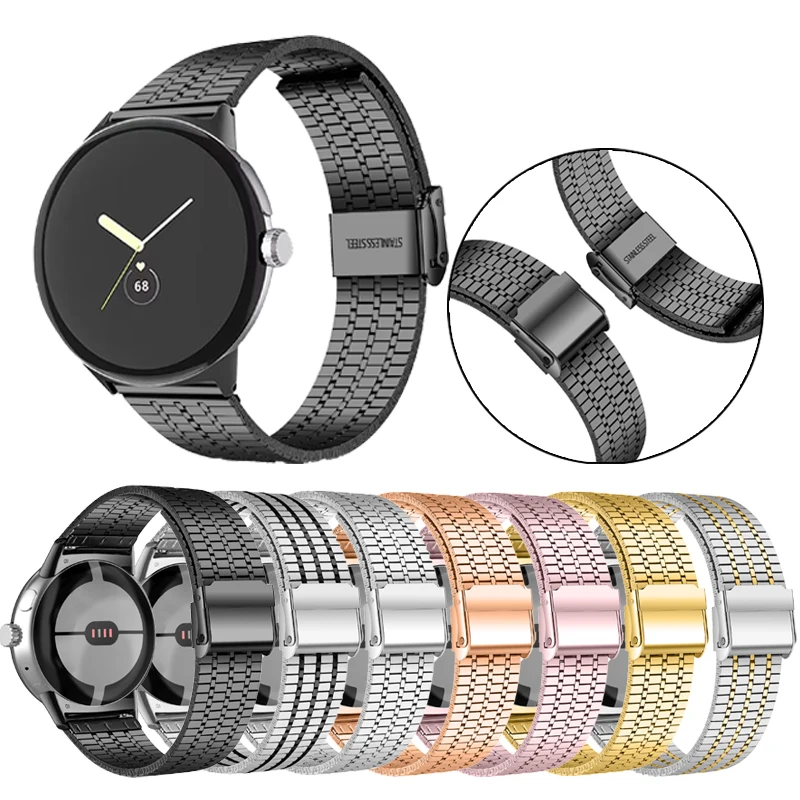 Stainless Steel Strap for Google Pixel Watch Band Double safety clasp Seven-bead Metal Men Women bracelet for pixel watch Straps