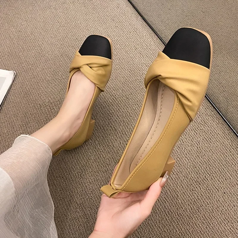 Spring and Autumn New Fashion Low Heel Women\'s Shoes Hot Selling Square Toe Shallow Mouth Soft Sole Elegant Women\'s Shoes 35-40