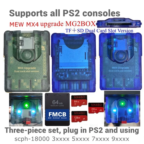 Adaptador de tarjeta SD MX4 Dual Slot Edition MG2BOX TF para TODOS los consolas de PS2 + 256G/128G/64G TF/SD + tarjeta FMCB PS2 combinación opcional